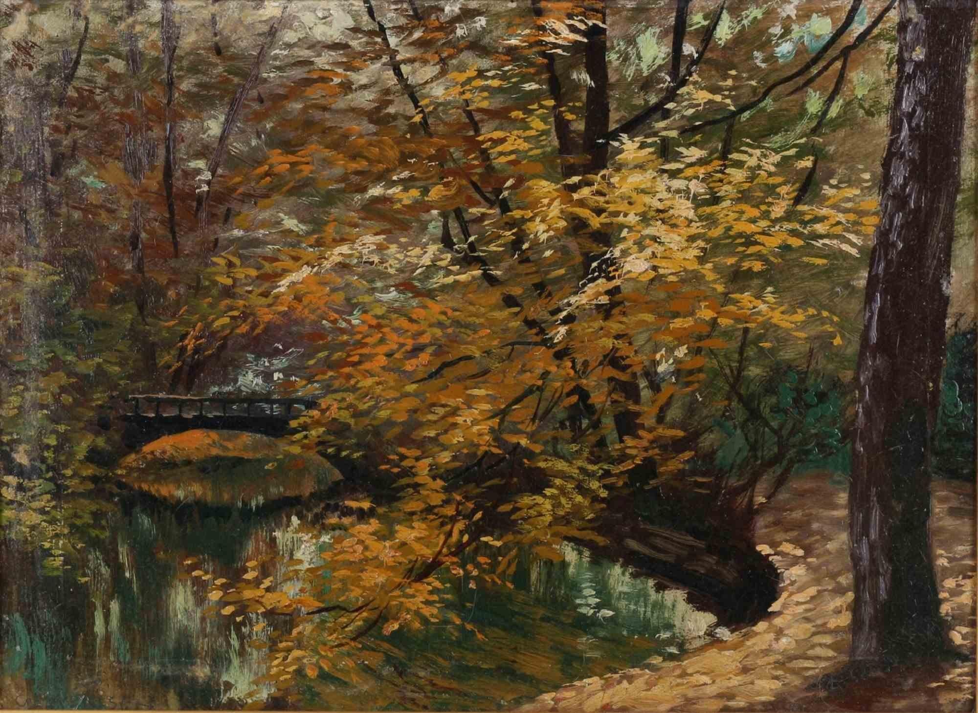 Herbstwald – Öl auf Platte von Gerhard Haenisch – 19. Jahrhundert im Angebot 1