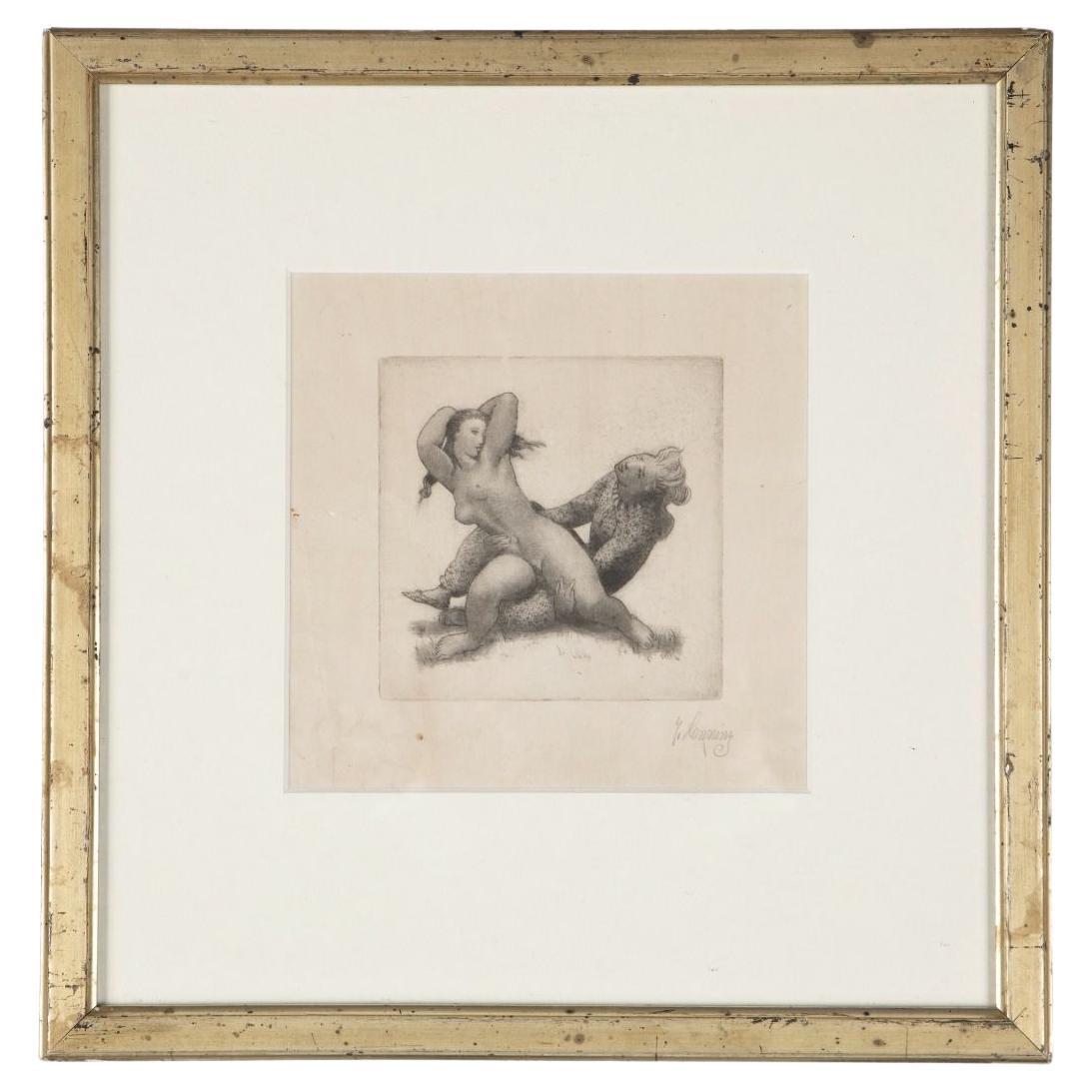 Gerhard Henning: Aquatint Etching – “Woman and Harlequin” For Sale