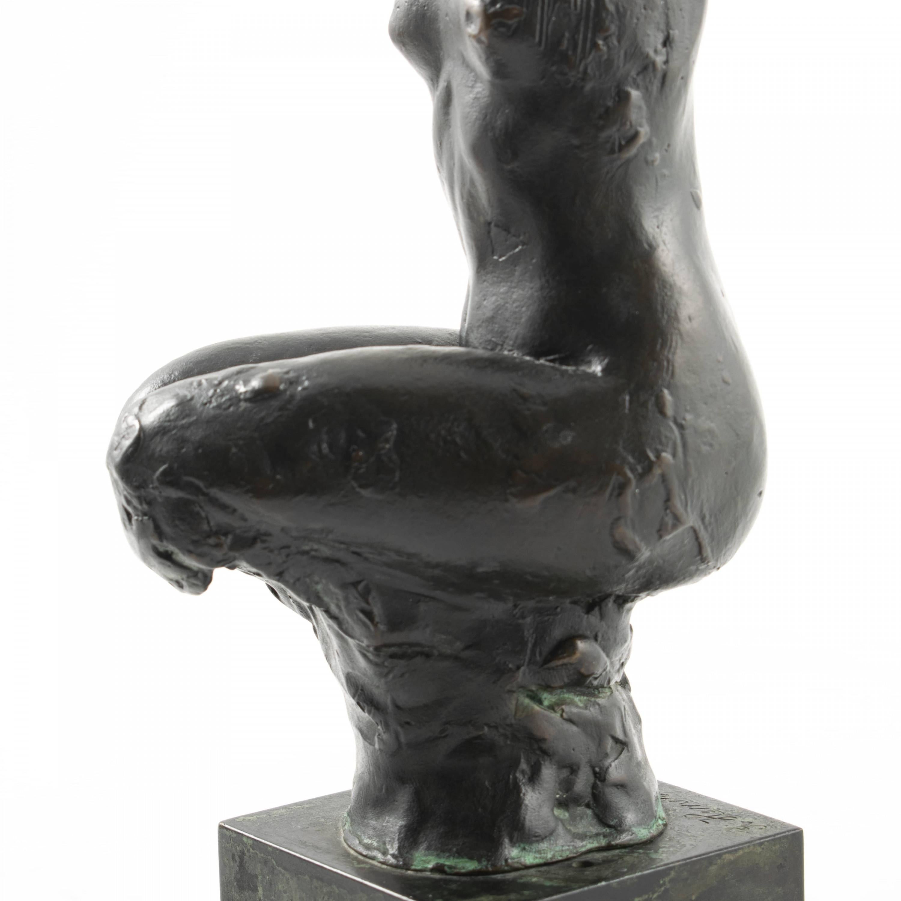 20th Century Gerhard Henning, Bronze Statuette, Sitting Woman