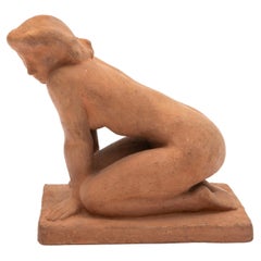 Gerhard Henning Escultura de arcilla cocida "Mujer arrodillada", 1903