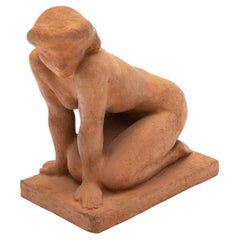 Gerhard Henning 'Kneeling Woman' Sculpture in Fired Clay, 1903