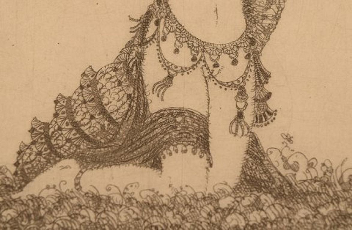 Japonisme Gerhard Henning, Oriental Nude Study, Erotic Etching on Japanese Paper, 1915