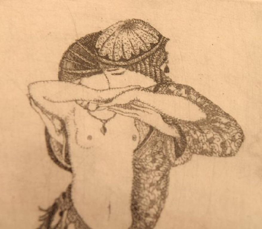 Gerhard Henning, Oriental Nude Study, Erotic Etching on Japanese Paper, 1915 In Good Condition In Copenhagen, DK