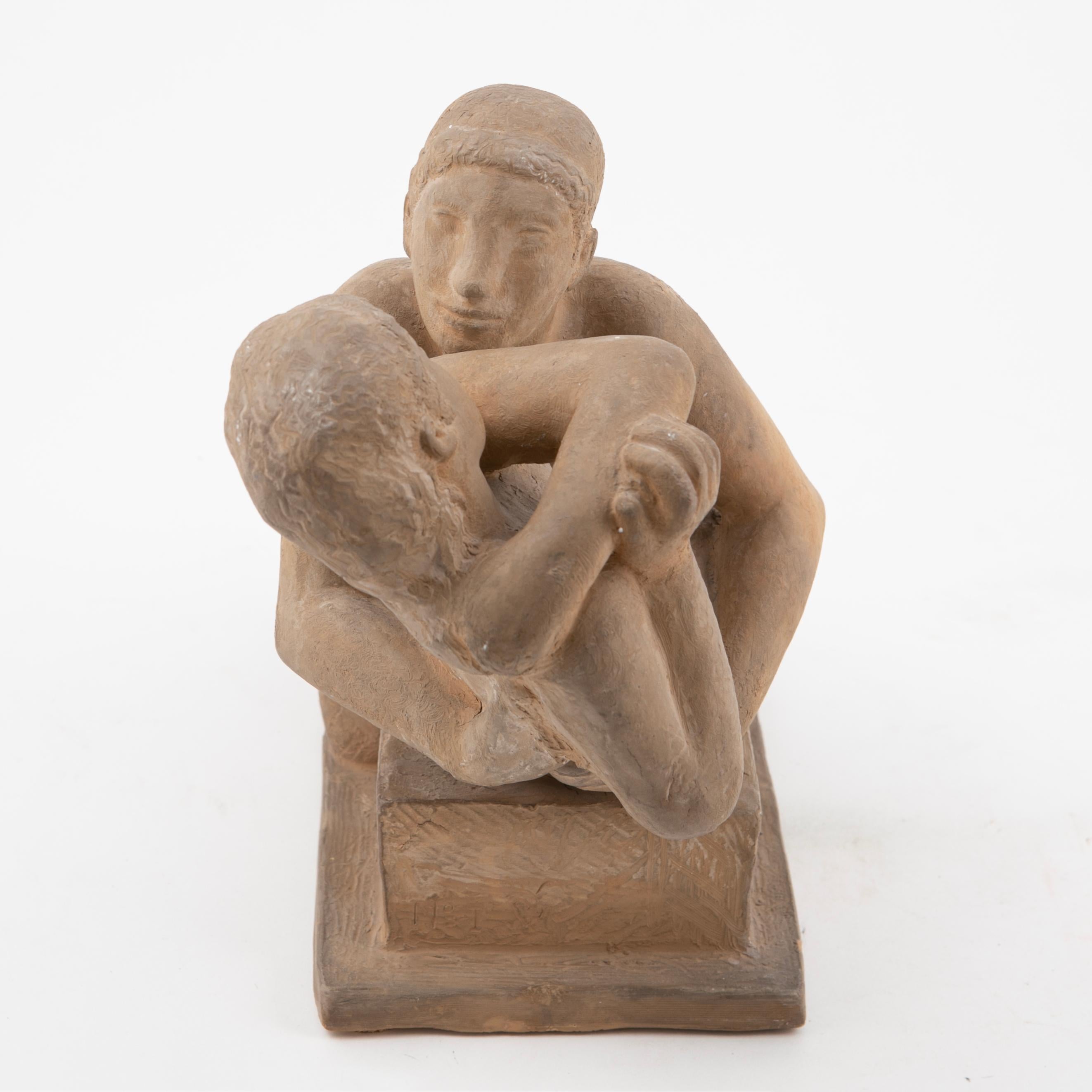 Danish Gerhard Henning Male & Woman Clay Sculpture For Sale