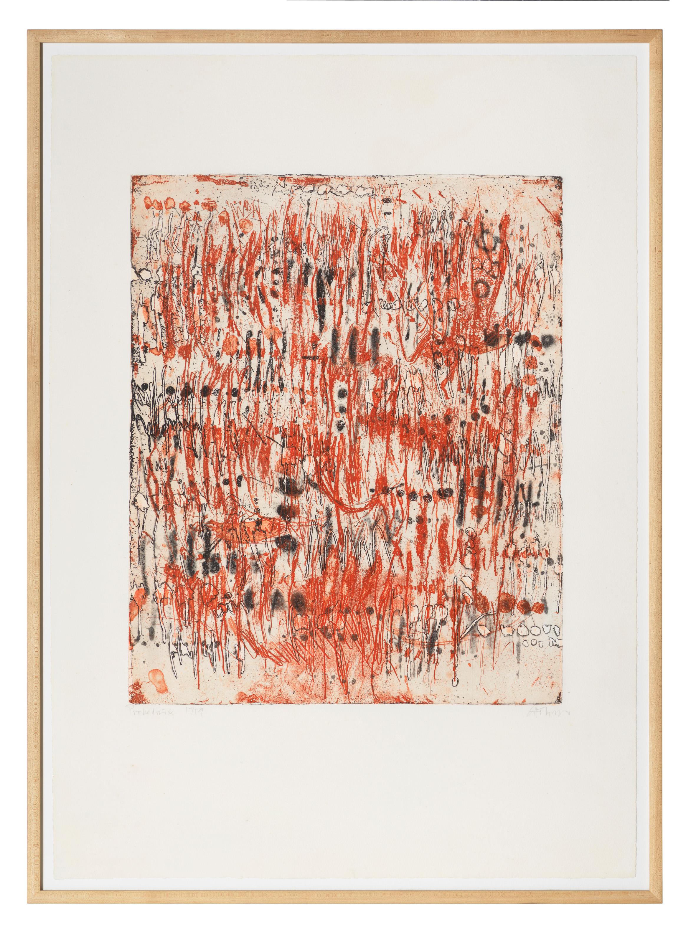 Gerhard Hoehme Abstract Print – Zwischen Schwarz und Rot