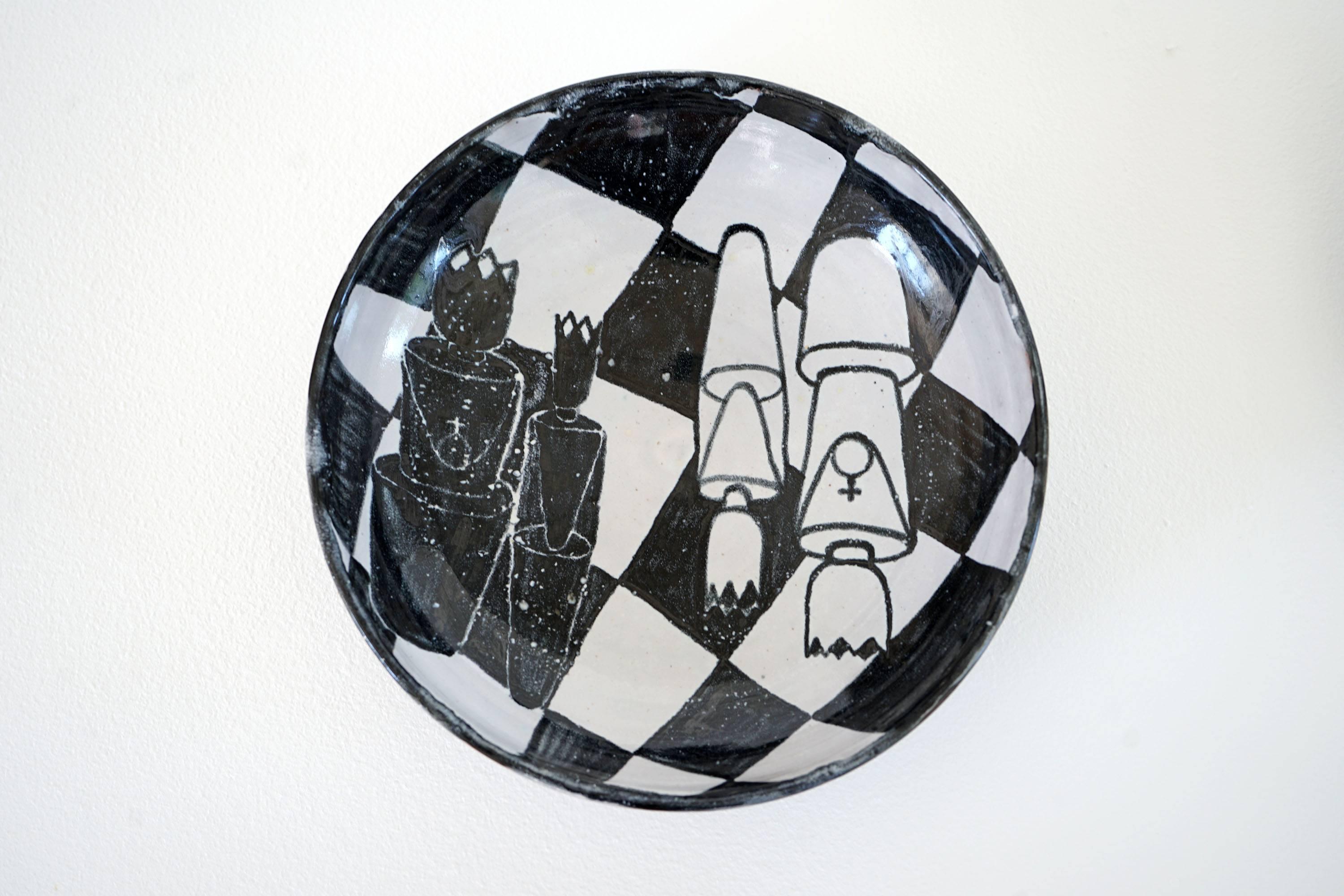 German Gerhard Liebenthron, Ceramic Plate Set with Chess Theme, 1964 For Sale