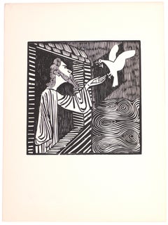 Noah With Dove - Original Woodcut on Paper by G. Marcks - 1948