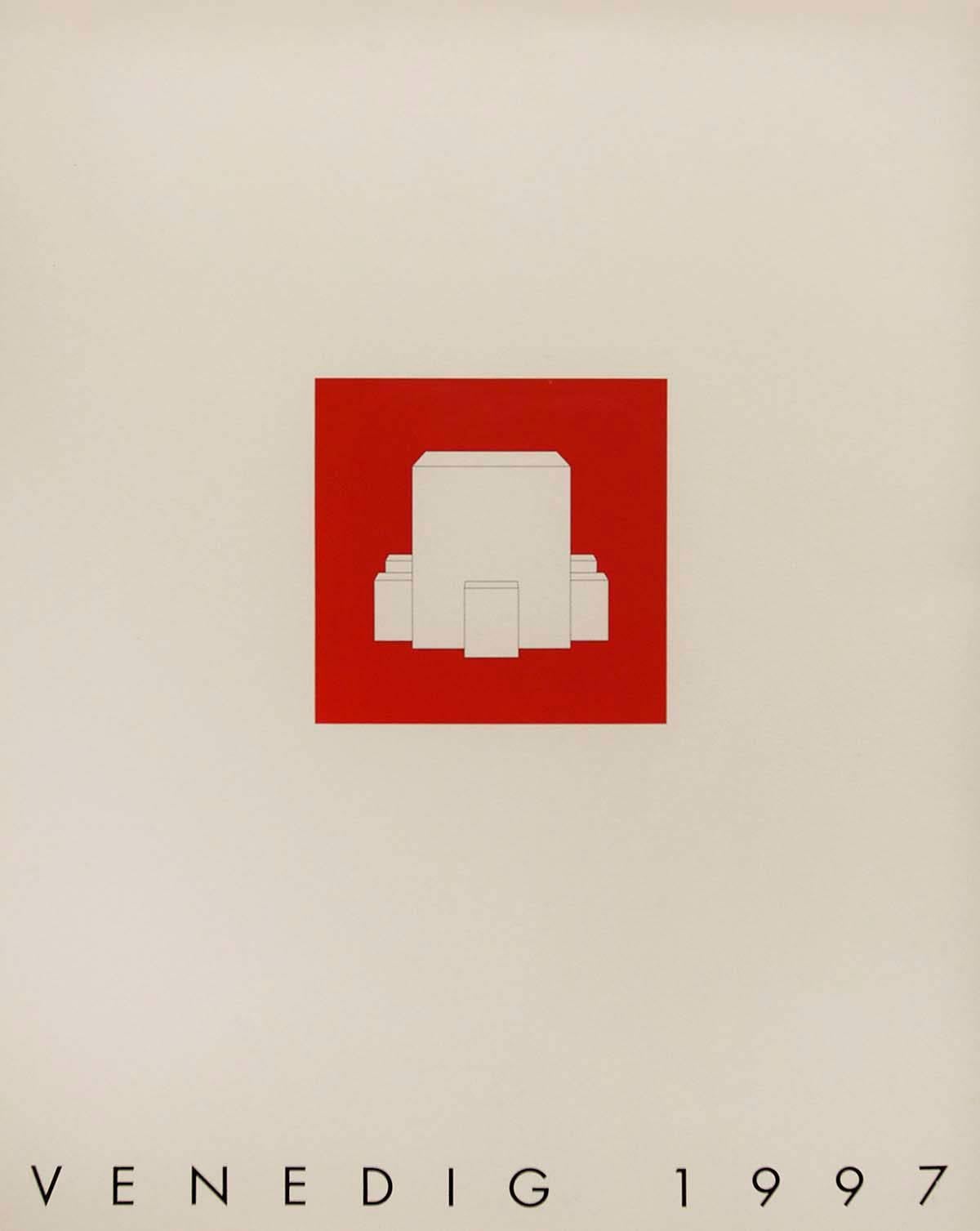 Minimalistischer, konzeptioneller, architektonischer Siebdruck von Venedig 1997 (Beige), Abstract Print, von Gerhard Merz