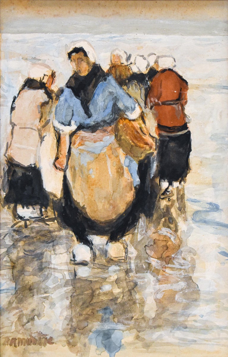 Fishermen's ladies on the beach - Gerhard Morgenstjerne Munthe - Painting by Gerhard Morgenstjerne Munthe