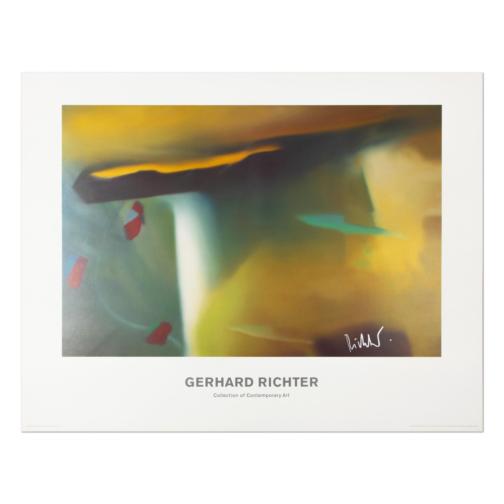 Gerhard Richter (born 1932 in Dresden)
Gerhard Richter: Collection of Contemporary Art, 1991
An image of the painting "Abstraktes Bild"
Dimensions: 49.3 x 74.3 cm (70.1 x 90.2 cm)
Medium: Offset lithograph printed in colors
Signature: Hand signed by