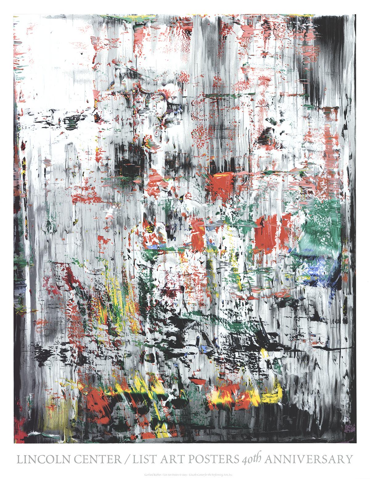 Limited edition poster by Gerhard Richter, titled 'Eis 2', published by the Lincoln Center Poster Program in 2003. Printed by Brand X. It has 46 color screens. 

Richter's idea of style is the enjoyment of no style at all. ""I like everything that