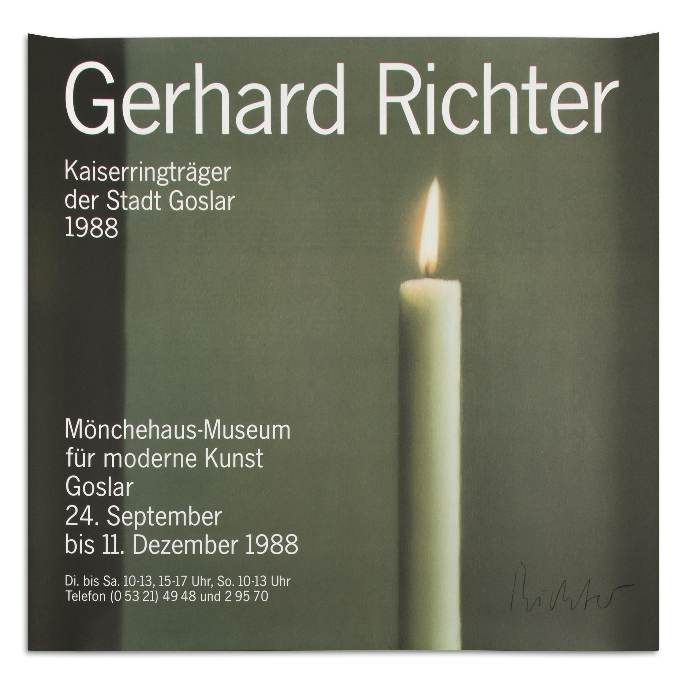 Gerhard Richter (tedesco, nato nel 1932)
Kerze I (Poster Mönchehaus-Museum), 1988
Mezzo di comunicazione: Stampa offset su carta
Dimensioni: 89,5 x 95 cm
Marcature: Firmato a mano con gesso nero
Dimensioni dell'edizione: Sconosciuto
Editore: Museo