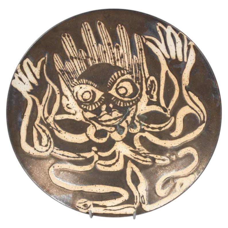 Gerhard Schwarz. Stoneware dish partially glazed in copper brown. Unique For Sale