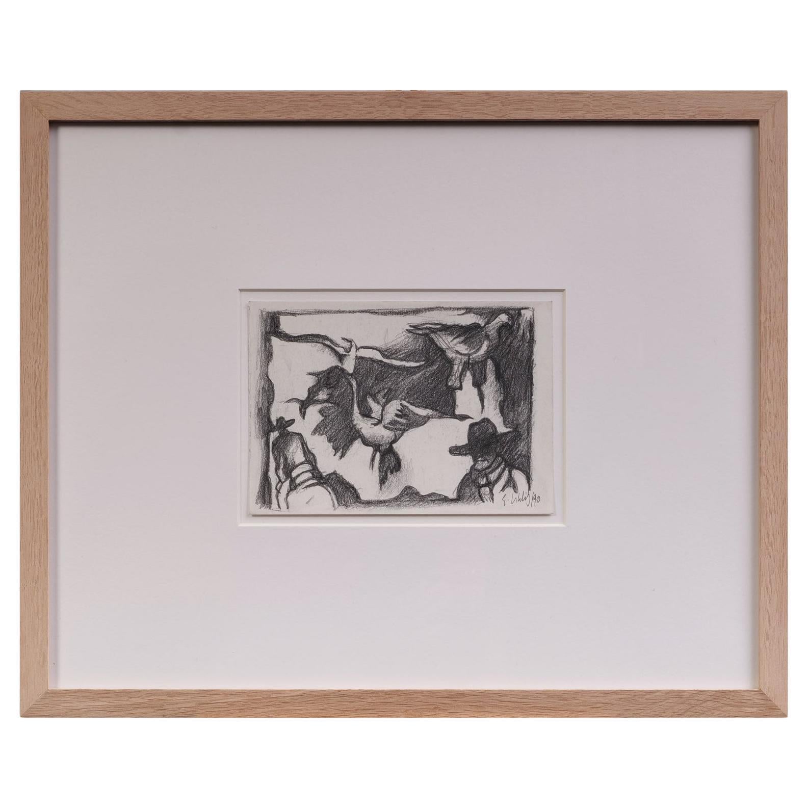 Gerhard Uhlig (1926-2015)  Disegno con matita di grafite, unico "senza titolo" 1990