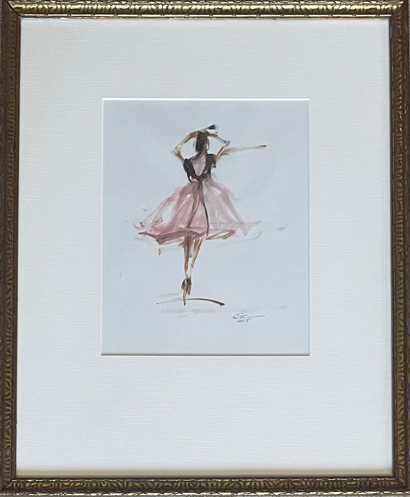 Ballerina Study 0015 de Geri Eubanks, petite figure impressionniste huile sur papier