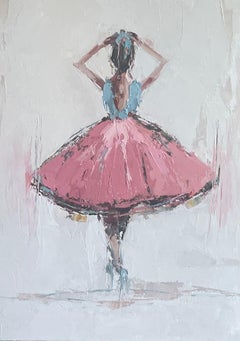 Ballerina blu e rosa di Geri Eubanks, pittura a olio figurativa impressionista