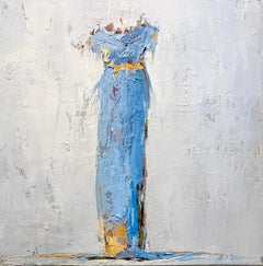 Used Blue Dress V by Geri Eubanks, Petite Framed Figure Impressionist Oil Painting