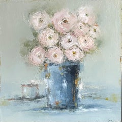 Blaue Vase und Tasse von Geri Eubanks, Impressionistisches Stillleben Ölgemälde, Blau