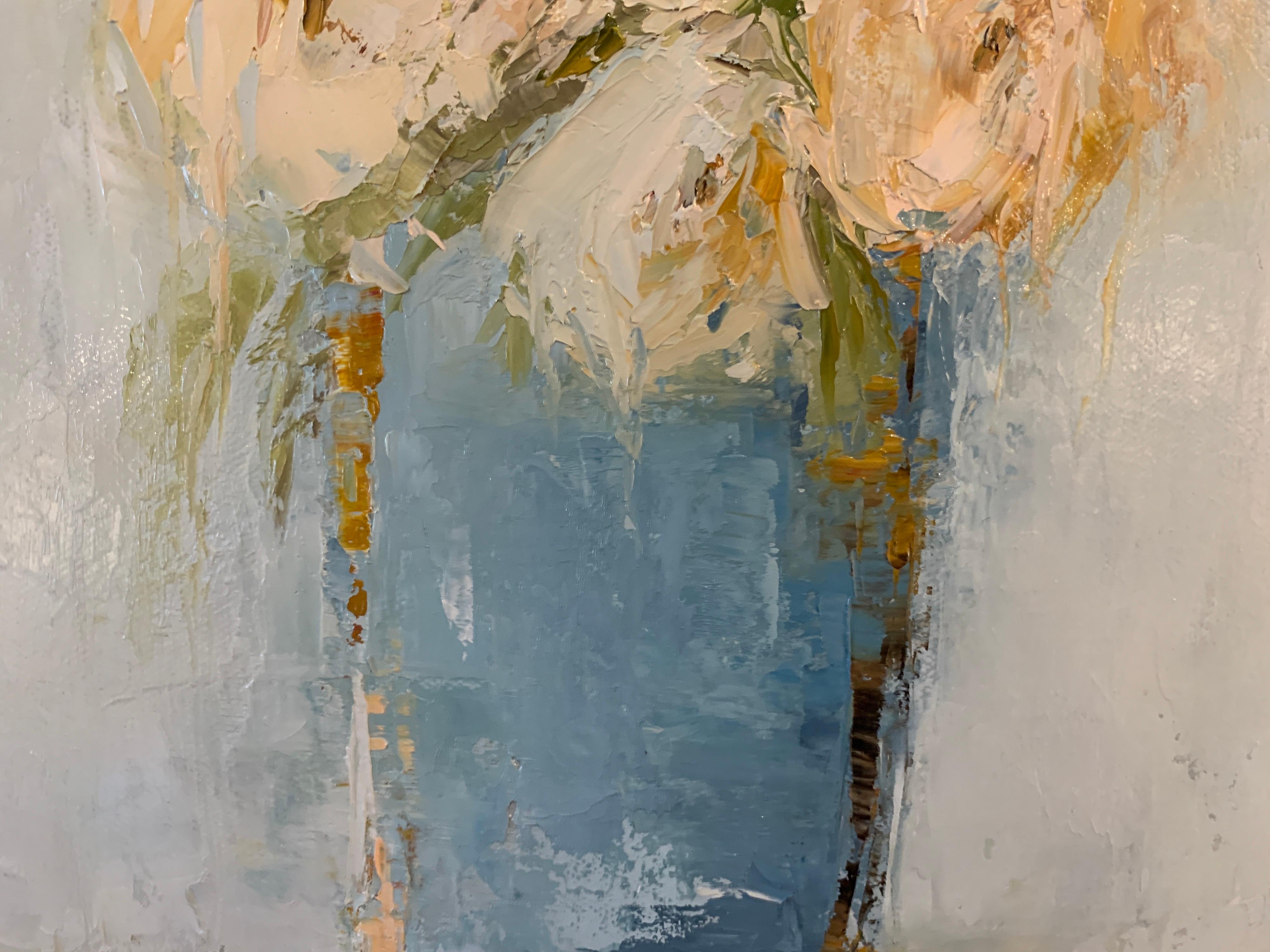 Blue Vase by Geri Eubanks, Petite Floral Impressionist Oil Painting 4