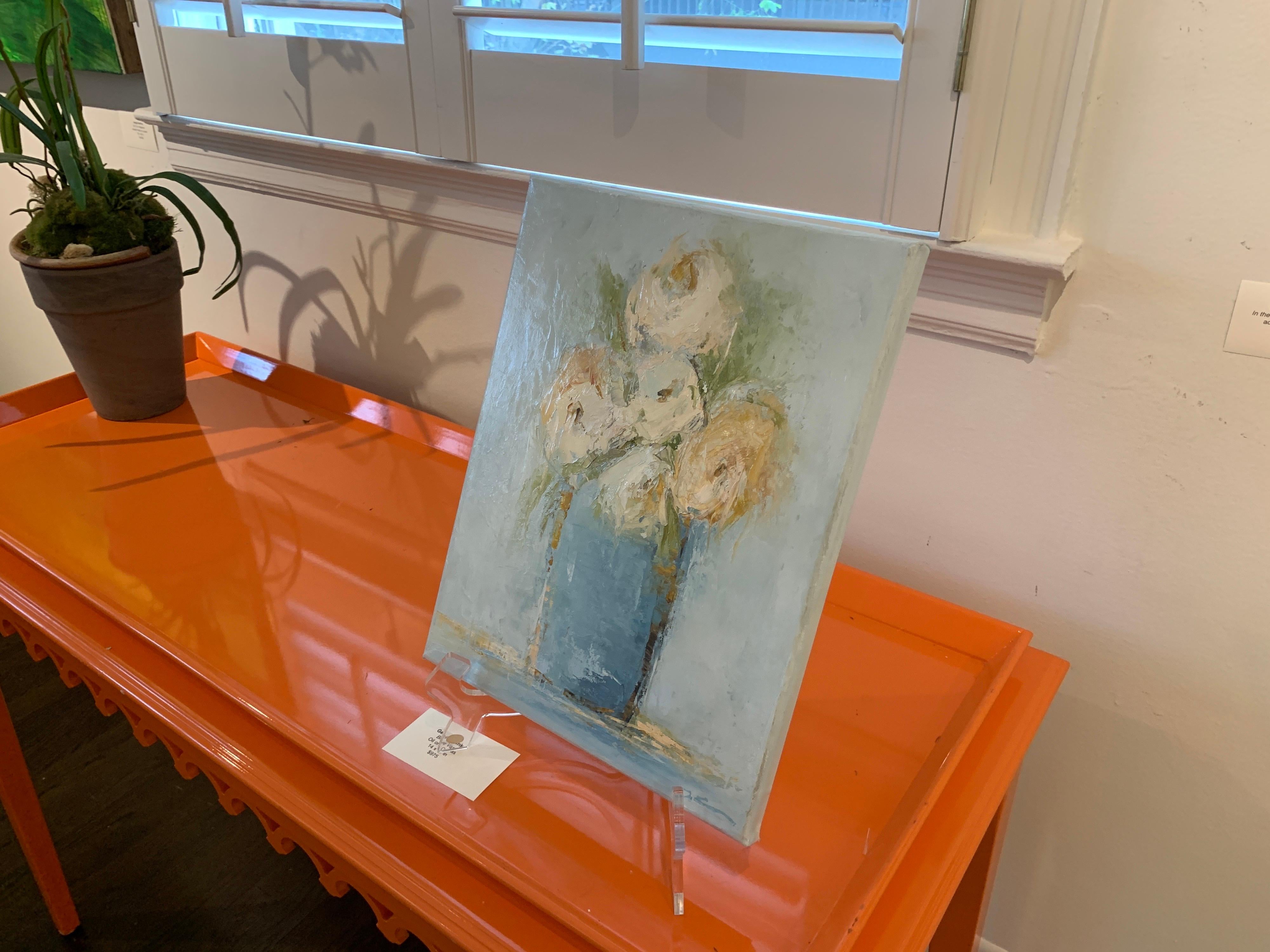 Blue Vase by Geri Eubanks, Petite Floral Impressionist Oil Painting 6
