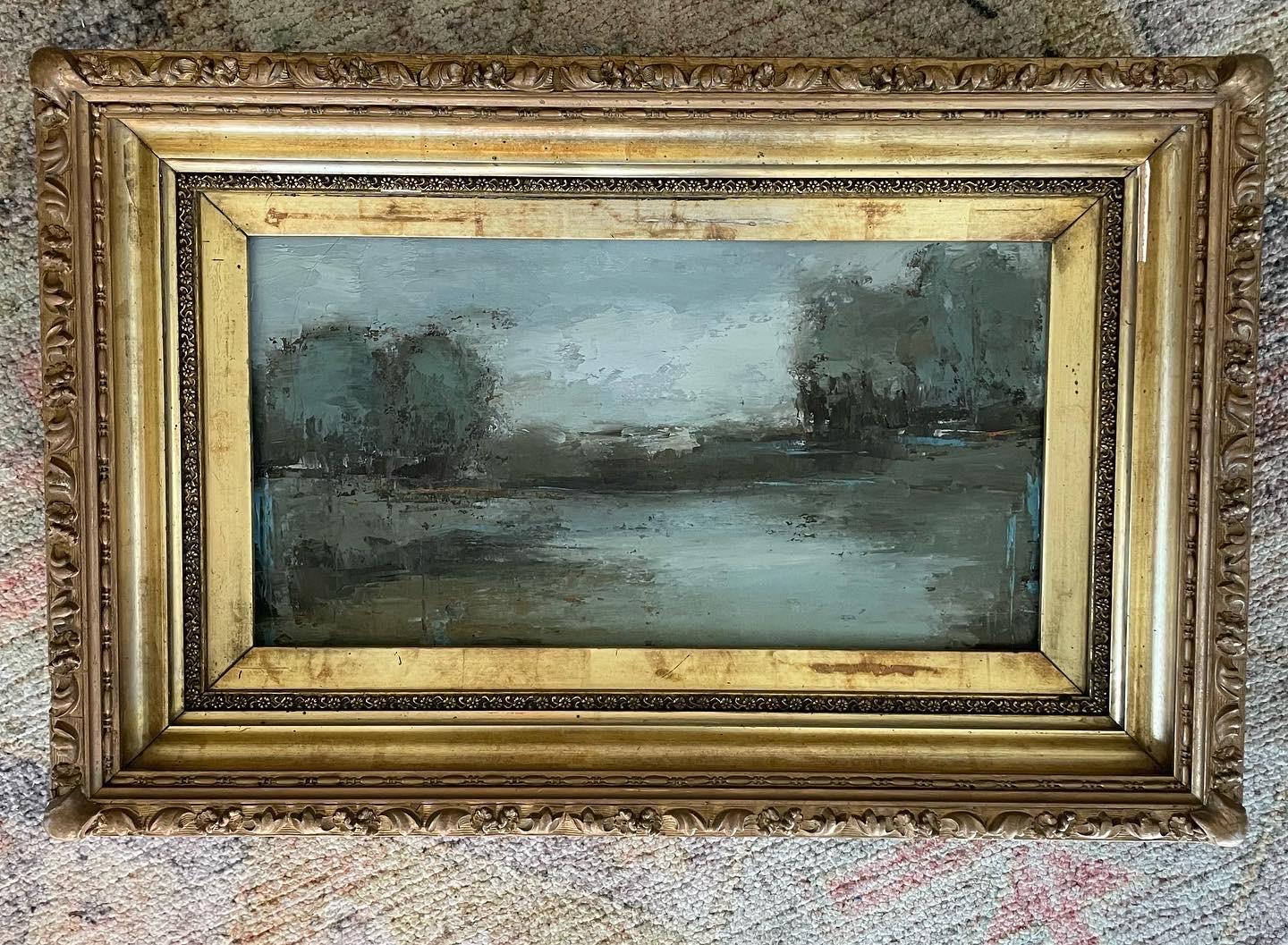 This piece is framed in a one-of-a-kind antique frame.

Unframed this painting measures 7.5 x 14.

In Geri's own words: "My love for art began in my early teens when I signed up for art class in high school and soon discovered that I had a passion