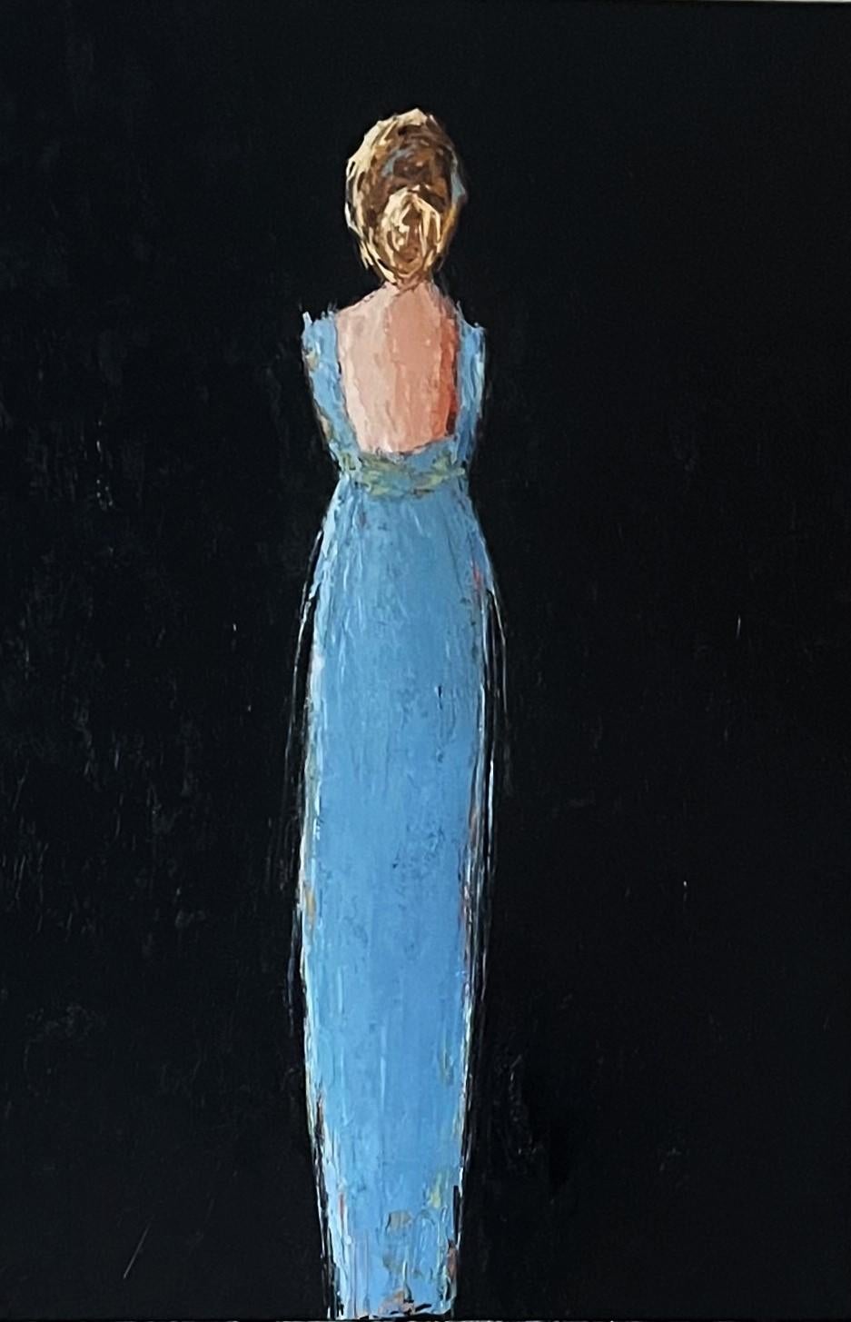 Ella von Geri Eubanks, Kleine impressionistische Figur, Ölgemälde mit schwarzem Schwarz