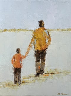 Father and Son by Geri Eubanks, Petite Framed Impressionist Oil Painting
