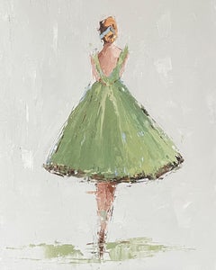 Green Dress by Geri Eubanks, Petite Impressionist Figure Oil Painting