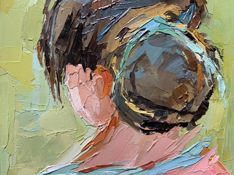 Head Portrait by Geri Eubanks, Small Framed Figure Impressionist Oil Painting For Sale 4
