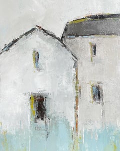 Old English Barn par Geri Eubanks, Petite peinture à l'huile impressionniste encadrée d'une grange