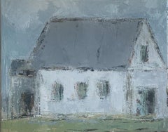 Old White Barn II di Geri Eubanks, paesaggio impressionista dipinto a olio