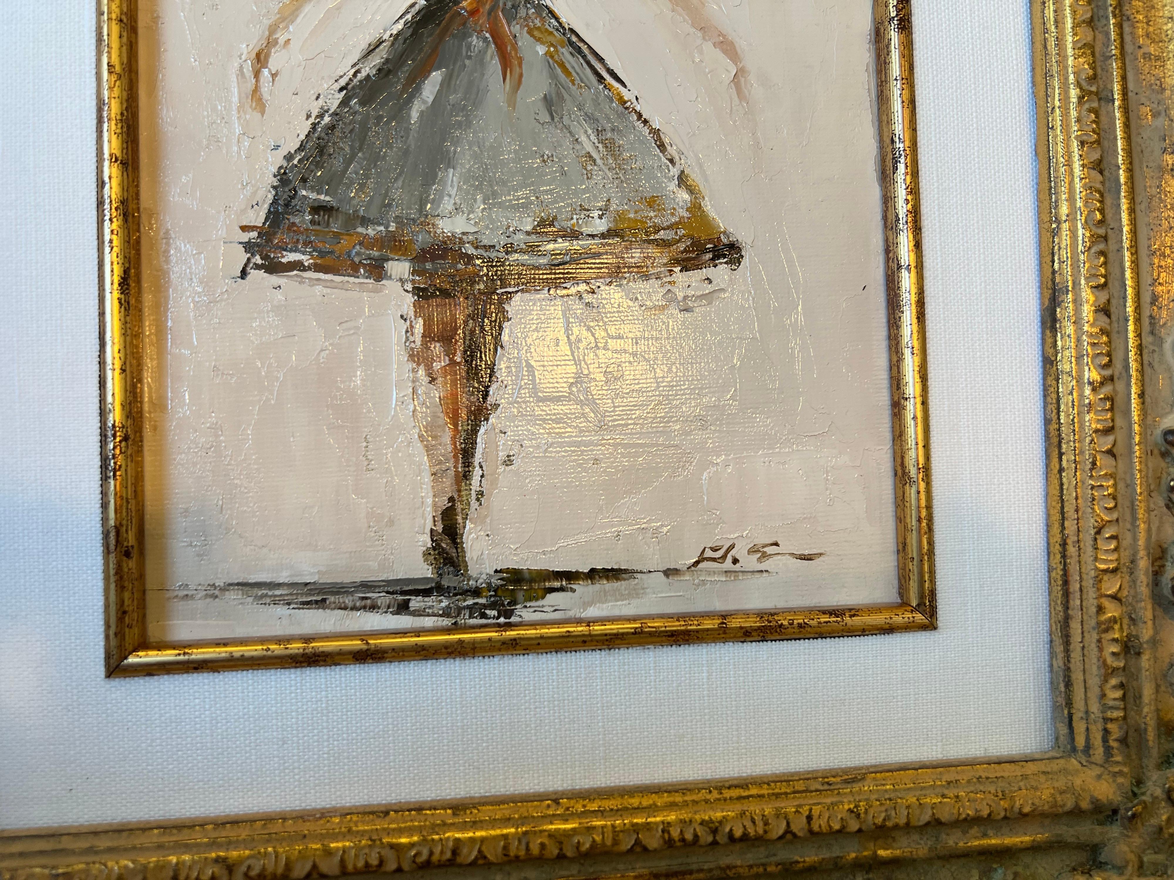 Pose by Geri Eubanks, Petite Figure Impressionist Oil Painting in Antique Frame 3