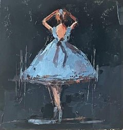 Show Time by Geri Eubanks, Petite Impressionist Figure Oil Painting with Black