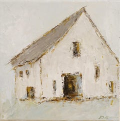 White Barn II by Geri Eubanks, Small Impressionist Oil on Canvas Framed Painting