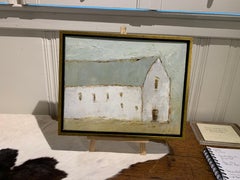 White Barn III by Geri Eubanks, Small Framed Impressionist Oil Painting