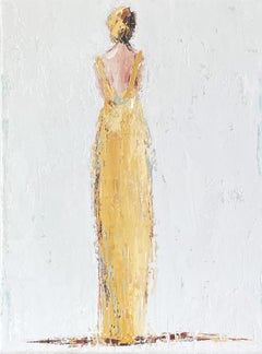 Geri Eubanks - Robe jaune, peinture figurative encadrée à l'huile sur toile