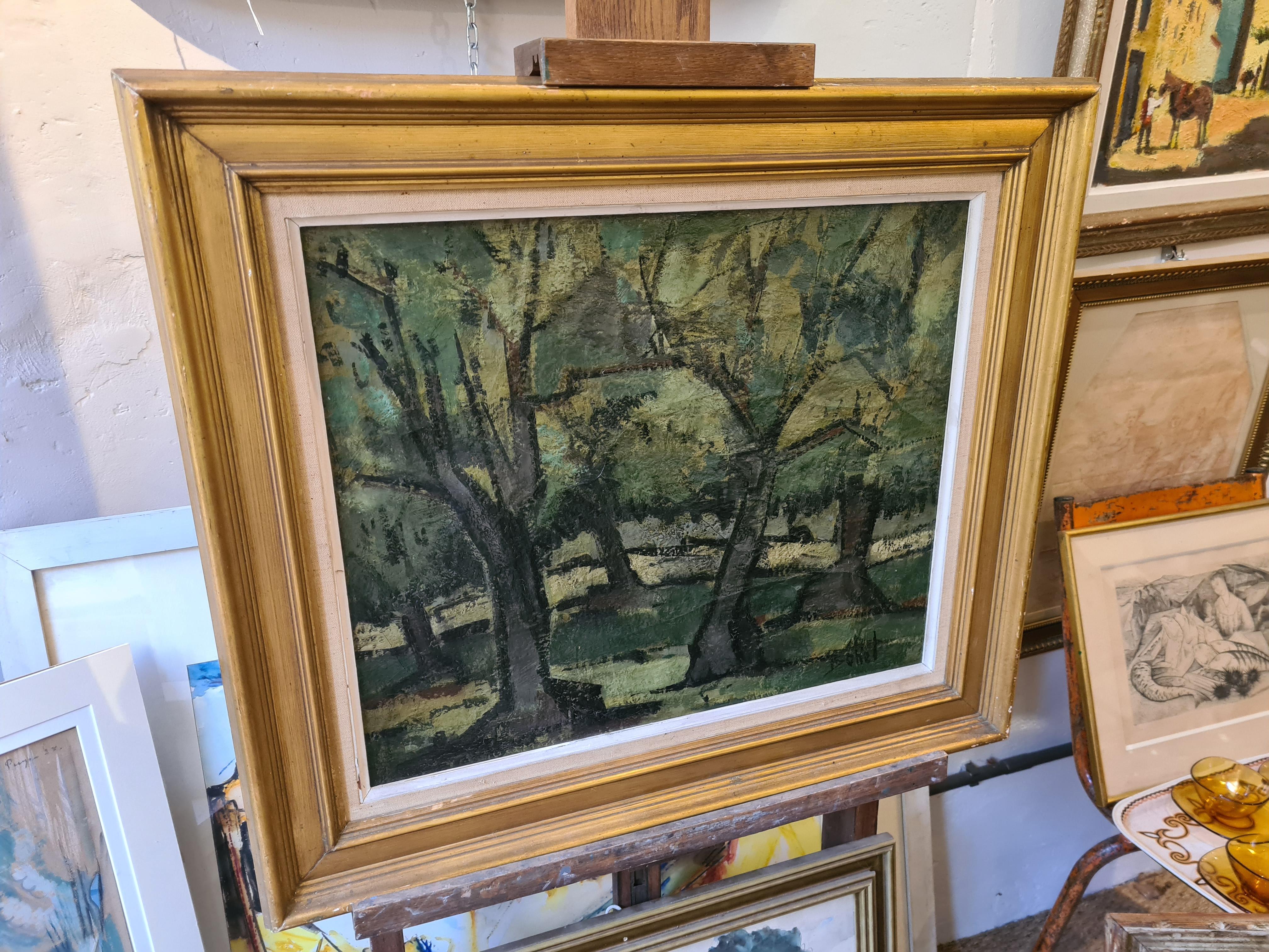 Paesaggio espressionista francese, L'Abri a L'Olivette, CAP d'Antibes - Painting di Germain Bonel