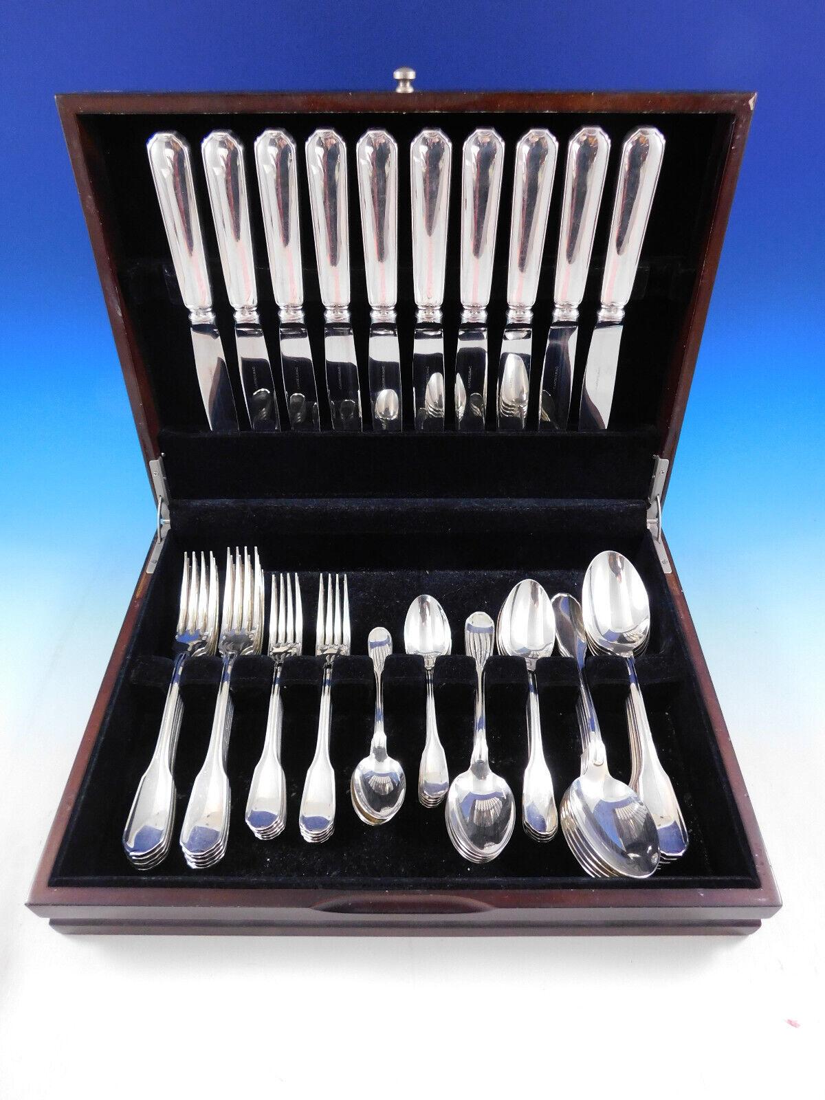 Superb dinner size Germain by Cardeilhac sterling silver flatware set - 60 pieces. This set includes:

10 Large Dinner Knives, 9 3/4