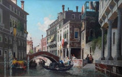 Gondolas on a Venetian Canal - French Victorian art oil painting Venice Italy