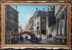 Gondolas on a Venetian Canal - French Victorian art oil painting Venice Italy