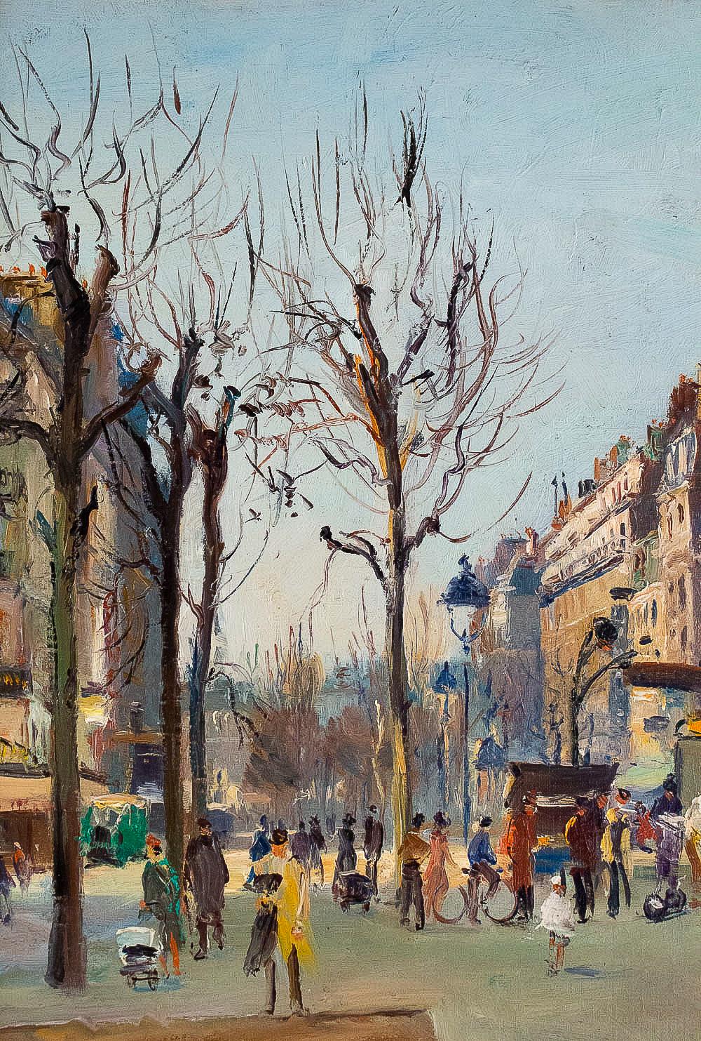 Art Deco Germain Jean Jacob, Oil on Canvas La Place Blanche Paris, circa 1948 For Sale