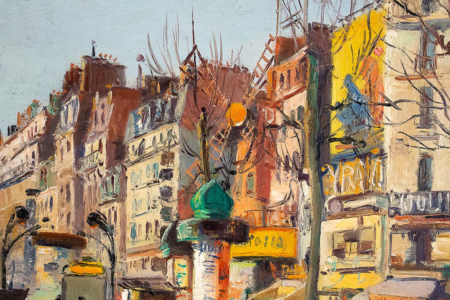 French Germain Jean Jacob, Oil on Canvas La Place Blanche Paris, circa 1948 For Sale