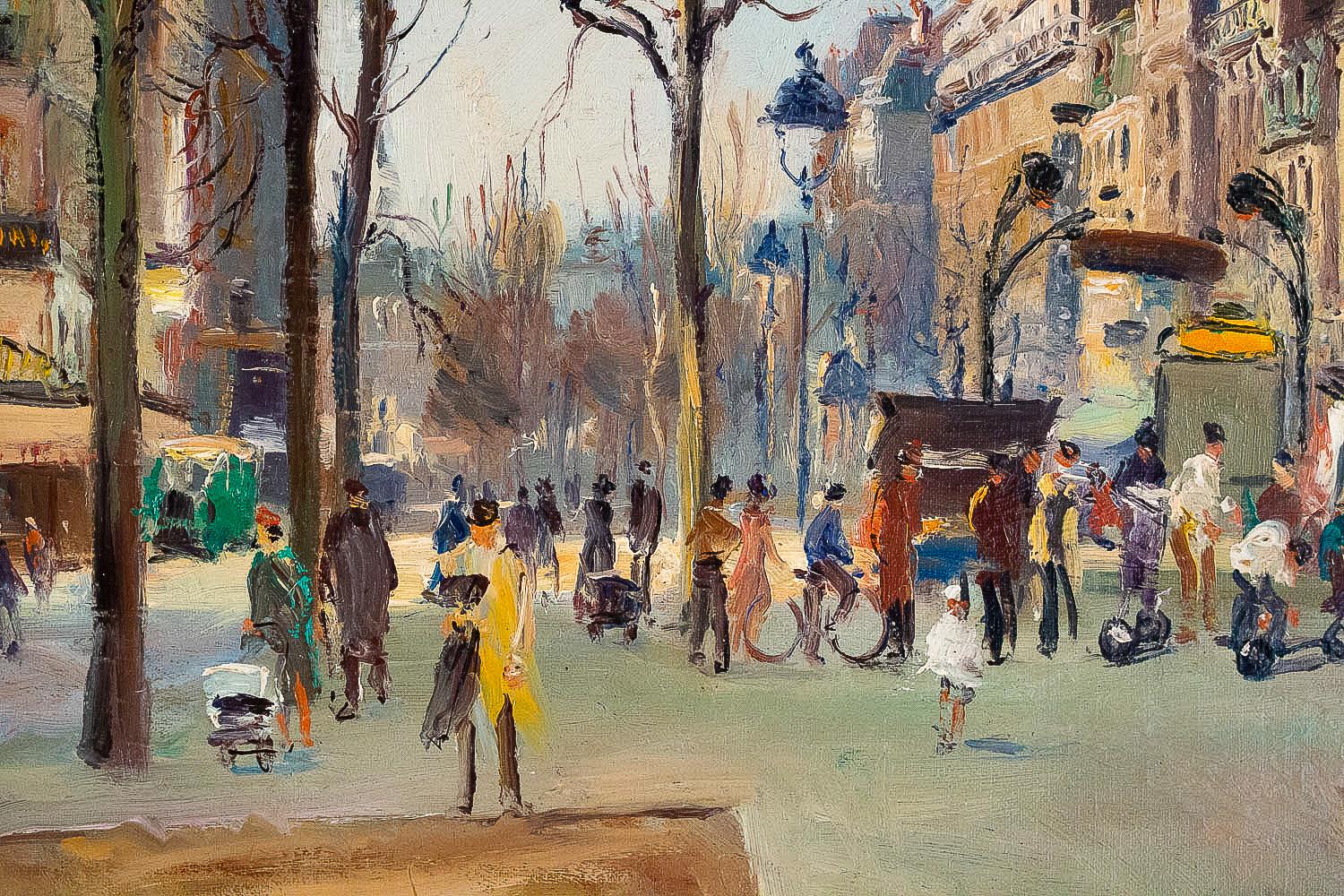 Oiled Germain Jean Jacob, Oil on Canvas La Place Blanche Paris, circa 1948 For Sale
