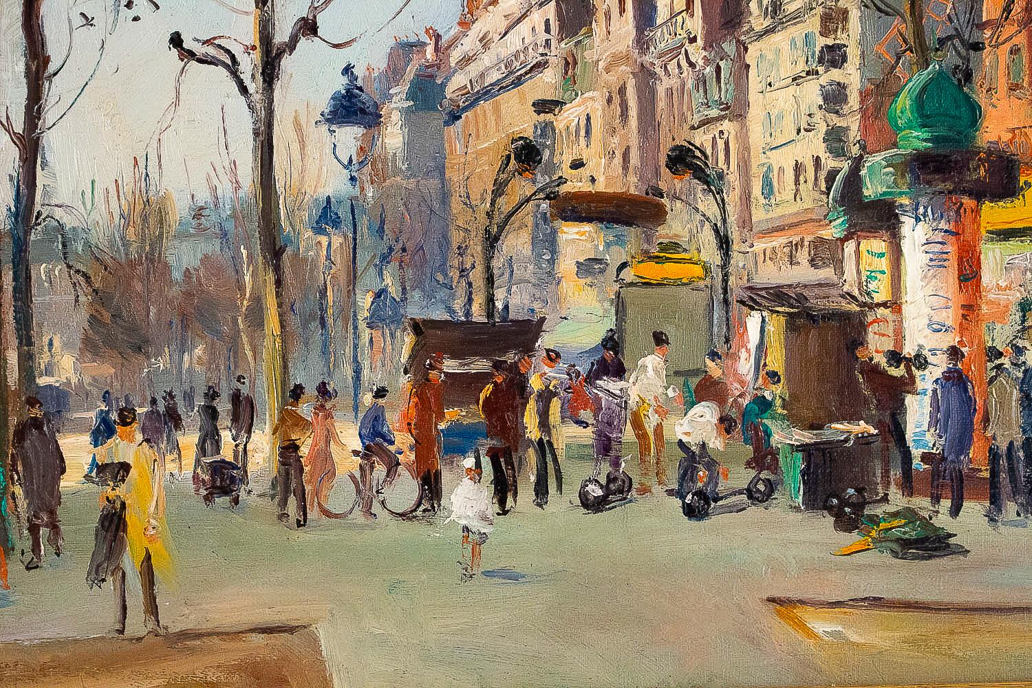 Germain Jean Jacob, Oil on Canvas La Place Blanche Paris, circa 1948 In Good Condition For Sale In Saint Ouen, FR