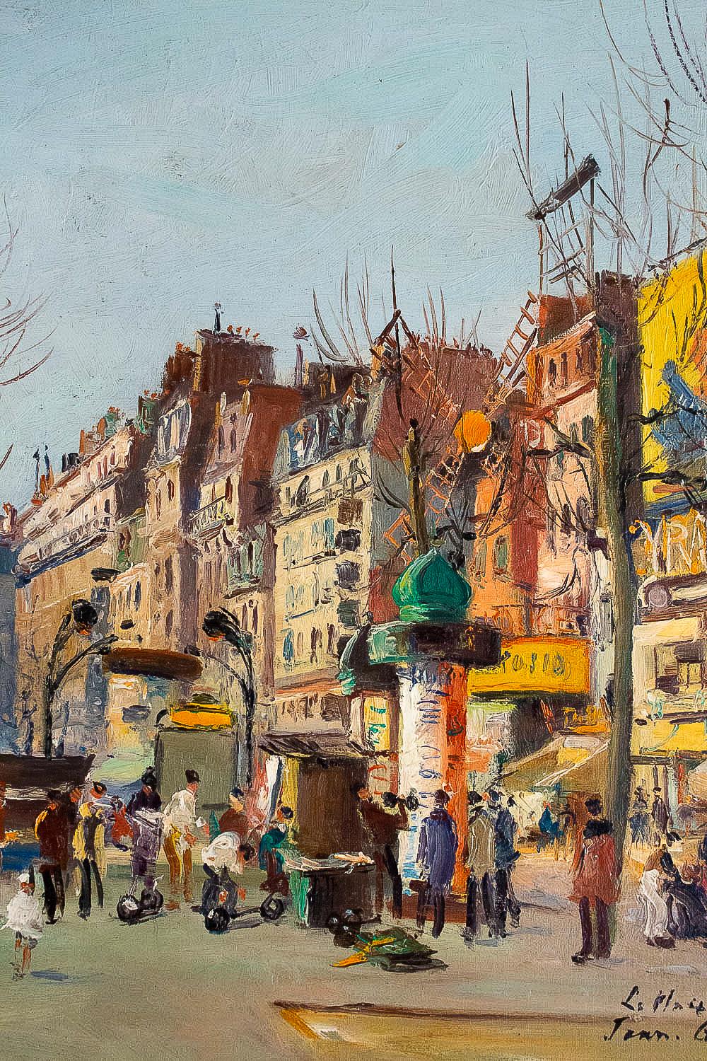 Germain Jean Jacob, Oil on Canvas La Place Blanche Paris, circa 1948 For Sale 1