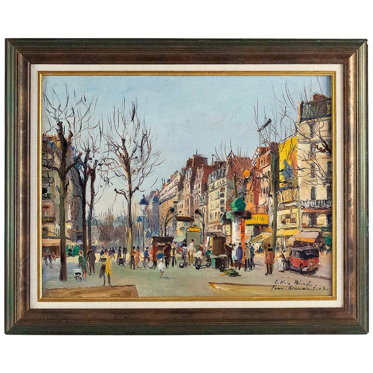 Germain Jean Jacob, Oil on Canvas La Place Blanche Paris, circa 1948 For Sale