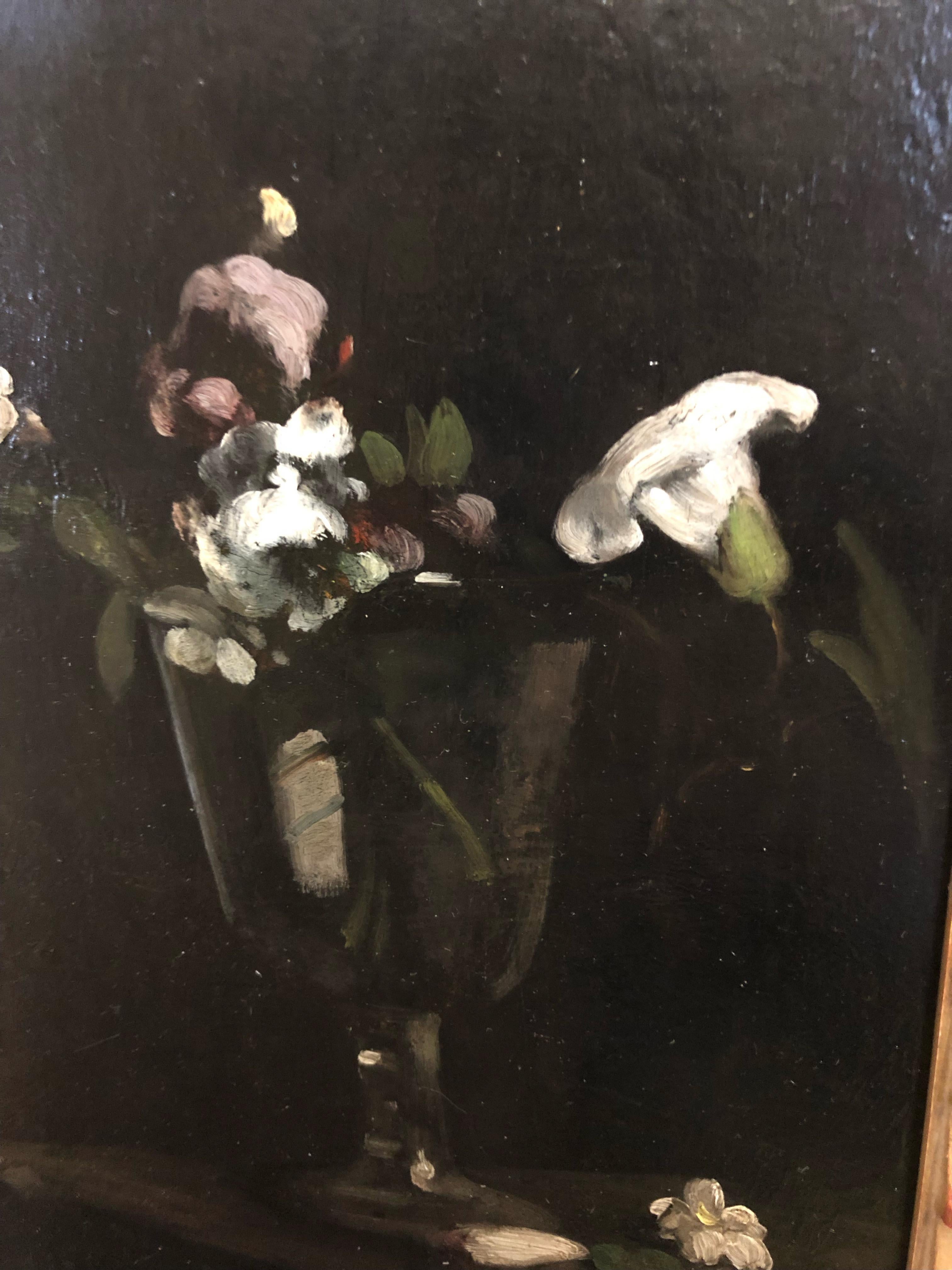 Fleurs dans un vase en verre sur pied - Painting de Germain Ribot