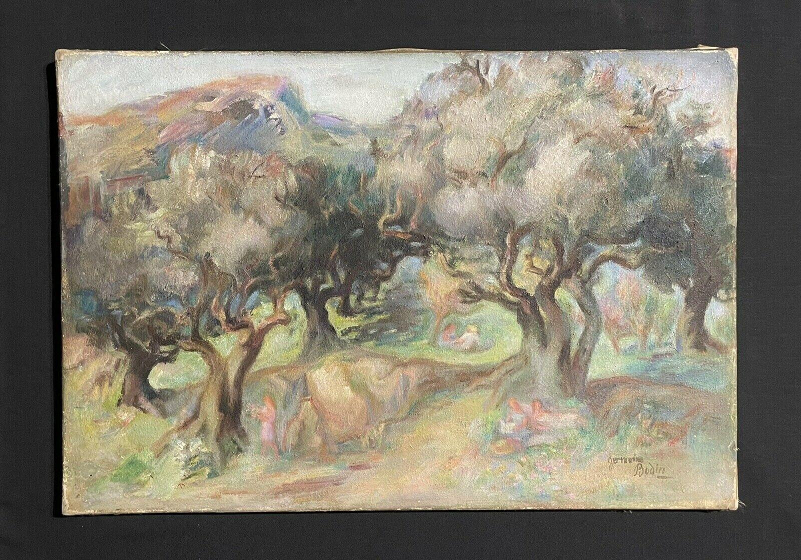 Huile post-impressionniste française du milieu du 20e siècle, Olive Groves in Provence, signée - Painting de Germaine Bodin