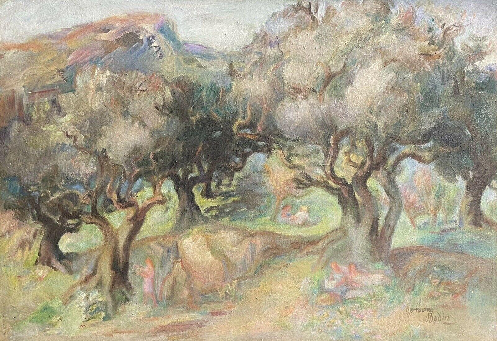 Olive Olivenbäume in der Provence, signiert, französisches postimpressionistisches Ölgemälde, Mitte des 20. Jahrhunderts