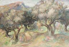 Vintage Olive Groves in Provence, Signed Mid 20th Century French Post-Impressionist Oil